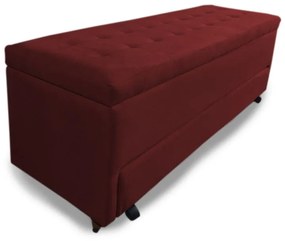 Calçadeira Baú com Sapateira Solteiro 90cm Paris Suede Bordô - Sheep Estofados - Vermelho escuro