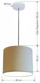 Luminária Pendente Vivare Free Lux Md-4106 Cúpula em Tecido - Algodão-Crú - Canopla cinza e fio transparente