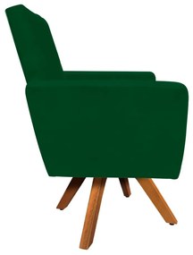 Poltrona Giratória Nina Suede Verde Base Madeira MM30 D'Rossi