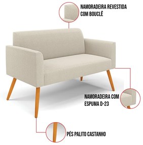 Namoradeira e 2 Poltronas Pé Palito Castanho Marisa Bouclê Bege D03 - D'Rossi