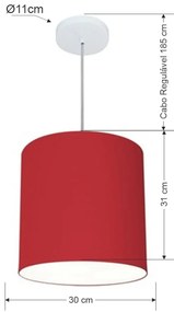 Lustre Pendente Cilíndrico Md-4036 Cúpula em Tecido 30x31cm Bordo - Bivolt