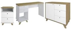 Mesa Escrivaninha 135cm Elai e Gaveteiro 2 Gavetas May A06 Olmo/Branco