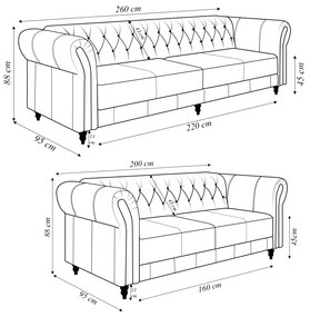 Conjunto de Sofá Sala de Estar Stanford Chesterfield 2 e 3 Lugares 200cm/260cm Pés Madeira Couro Marrom Brilho G58 - Gran Belo