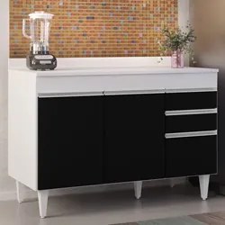 Balcão Gabinete para pia com Tampo 120cm Michigan Branco/Pto - Lumil