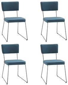Kit 4 Cadeiras de Jantar Decorativa Base Aço Preto Luigi Linho Azul Jeans G17 - Gran Belo