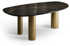 Mesa de Jantar Nyanza Design Orgânico Tampo Vidro Base Cilíndrica Metálica