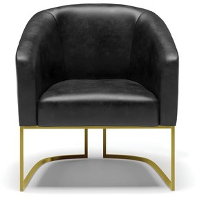 Poltrona Stella Corano Preto Base Metálica Industrial Dourado - D'Rossi