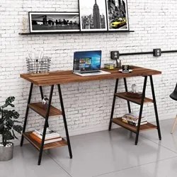 Mesa Escrivaninha Cavalete 150cm Estilo Industrial Prisma C08 Nogal/Pr