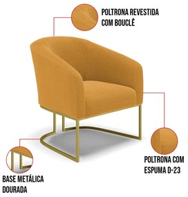 Poltrona Decorativa Base Industrial Dourado Stella Bouclê Mostarda D03 - D'Rossi