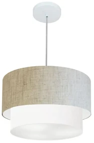 Pendente Cilíndrico Rustico Bege e Branco MJ-4354 Para Mesa de Jantar e Estar