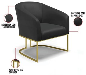 Cadeira Sala de Jantar Base Industrial Dourado Stella Sintético D03 - D'Rossi - Preto