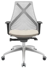 Cadeira Office Bix Tela Cinza Assento Poliéster Fendi Autocompensador Base Alumínio 95cm - 63981 Sun House