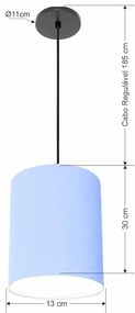 Luminária Pendente Vivare Free Lux Md-4102 Cúpula em Tecido - Azul-Bebê - Canola preta e fio preto