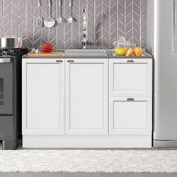 Balcão de Cozinha Com Pia Inox 120cm 2 Portas e 2 Gavetas Duna P09 Bra