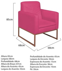 Poltrona Bella Base de Ferro Bronze Suede Pink - ADJ Decor