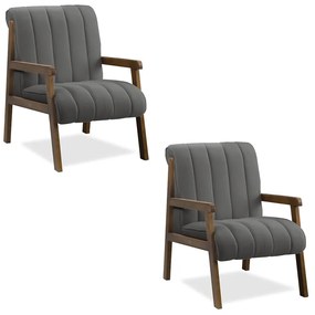 Poltrona Decorativa Sala Base de Madeira kit 2 Daline Bouclê E03 - D'Rossi - Cinza escuro