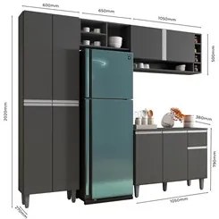 Cozinha Modulada Completa 230cm Com Balcão e Armário Aéreo Vanessa Cin