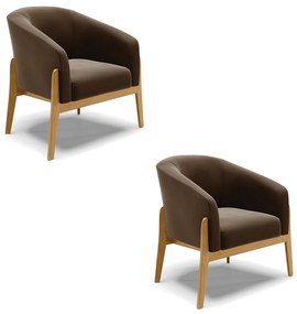 Poltrona Decorativa Base de Madeira kit 2 Stella Suede D03 - D'Rossi - Marrom