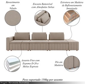 Sofá Ilha com Encosto e Almofadas Móveis Olimpo 395cm Modulado Veludo Bege G45 - Gran Belo