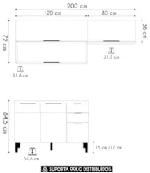 Armário de Cozinha CP02 Para Pia 120cm Dora Z06 Nogueira/Off - Mpozena