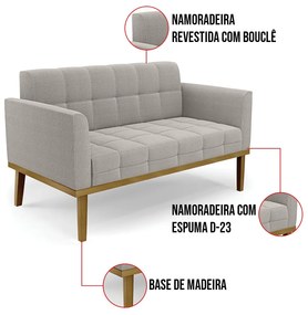 Namoradeira 2 Poltronas Base Madeira Fixa Cast Elisa Bouclê D03 - D'Rossi - Cinza