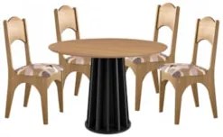 Mesa De Jantar Redonda Thalia Com 4 Cadeiras Jules D01 Freijó/Preto/Li