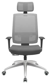 Cadeira Office Brizza Tela Cinza Com Encosto Assento Poliester Cinza RelaxPlax Base Aluminio 126cm - 63594 Sun House