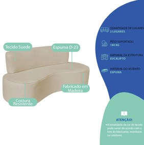 Kit Sofá Curvo Amsterdã 140cm e 2 Poltronas Luiza Max Suede