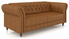 Sofá Living Sala de Estar Stanford Chesterfield 2 Lugares 220cm Pés de Madeira Couro Mel Manchado G58 - Gran Belo