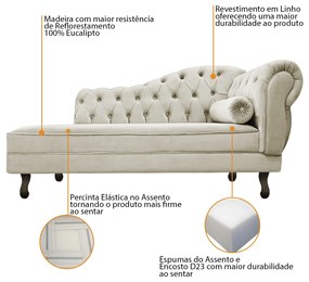 Divã Recamier Diana Lado Esquerdo 120 cm Linho - ADJ Decor