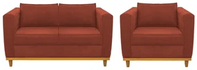 Kit Sofá 2 Lugares e Poltrona Europa Suede Terracota ADJ Decor