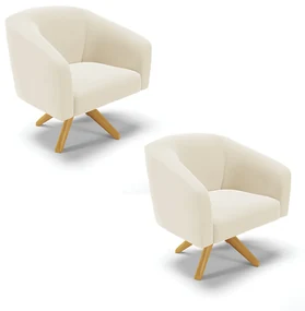 Poltrona Decorativa Giratória MA30 Kit 2 Stella Veludo Bege D03 - D'Rossi