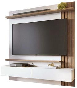 Painel TV 65 Pol 150cm Bancada Suspensa Ripado Luca Amendoa/Off White Matte C04 - D'Rossi