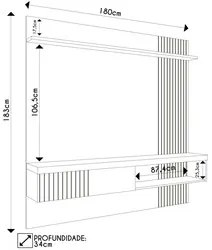 Painel para TV 65 Pol com Bancada Suspensa 180cm Jade Freijó/Off White