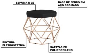 Puff Decorativo Base Gold Elsa Veludo Preto G41 - Gran Belo