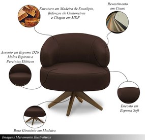 Kit 2 Poltronas Decorativas Katy Sala de Estar Base Giratória em Madeira Couro Marrom Chocolate G88 - Gran Belo