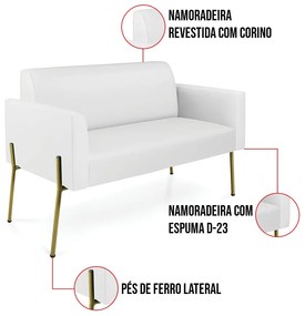 Sofá Namoradeira 2 Lugares Pé de Ferro Dourado Marisa Corino D03 - D'Rossi - Branco