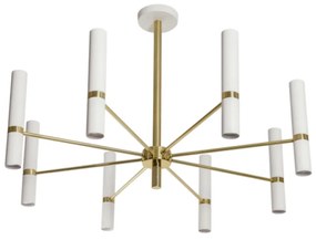 Pendente Século Ø75X60Cm 7Xmr11 Por Waldir Junior - Usina 51090/7 (BT / DR-P - Branco Texturizado / Dourado Brilho Polido)