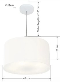 Lustre Pendente Cilíndrico Md-4019 Cúpula em Tecido 40x21cm Branco - Bivolt