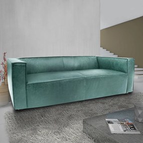 Sofá Decorativo Ryan 3 Lugares Sala de estar 220cm Couro Azul Turquesa Manchado G40 - Gran Belo