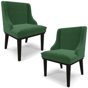 Kit 2 Poltronas Decorativas Base Fixa de Madeira Firenze Veludo Verde/Preto G19 - Gran Belo