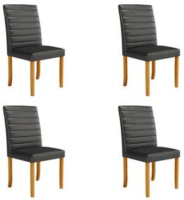 Kit 4 Cadeiras de Sala de Jantar Estofadas Veiga Madeira Maciça PU Preto G78 - Gran Belo
