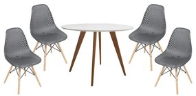 Conjunto Mesa Square Redonda Branco Fosco 88cm + 4 Cadeiras Eames Colméia Preta Base Madeira