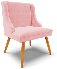 Cadeira Decorativa Sala de Jantar Pés Palito de Madeira Firenze Suede Rosa Bebê/Natural G19 - Gran Belo
