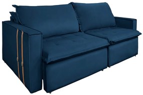 Sofá Retrátil Reclinável 2 lugares 180 cm México Veludo Azul Marinho K01 - D'Rossi