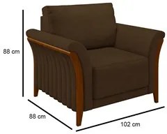 Poltrona Decorativa Sala de Estar 102cm Pés Madeira Roya M22 Veludo Ma