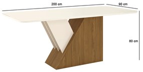 Mesa de Jantar Retangular Nira 200 cm Nature e Off White com Tampo de Vidro - D'Rossi
