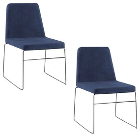 Kit 2 Cadeiras Decorativa Sala de Jantar Anne Linho Azul Marinho G17 - Gran Belo