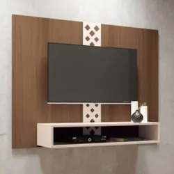 Painel TV 47 Pol 120cm Suspenso com Nicho Form Off/Castanho - HB Móvei