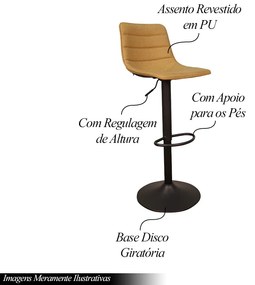 Banqueta Decorativa Travis PU com Regulagem de Altura Base Disco c/Apoio Para os Pés Caramelo/Preto G56 - Gran Belo